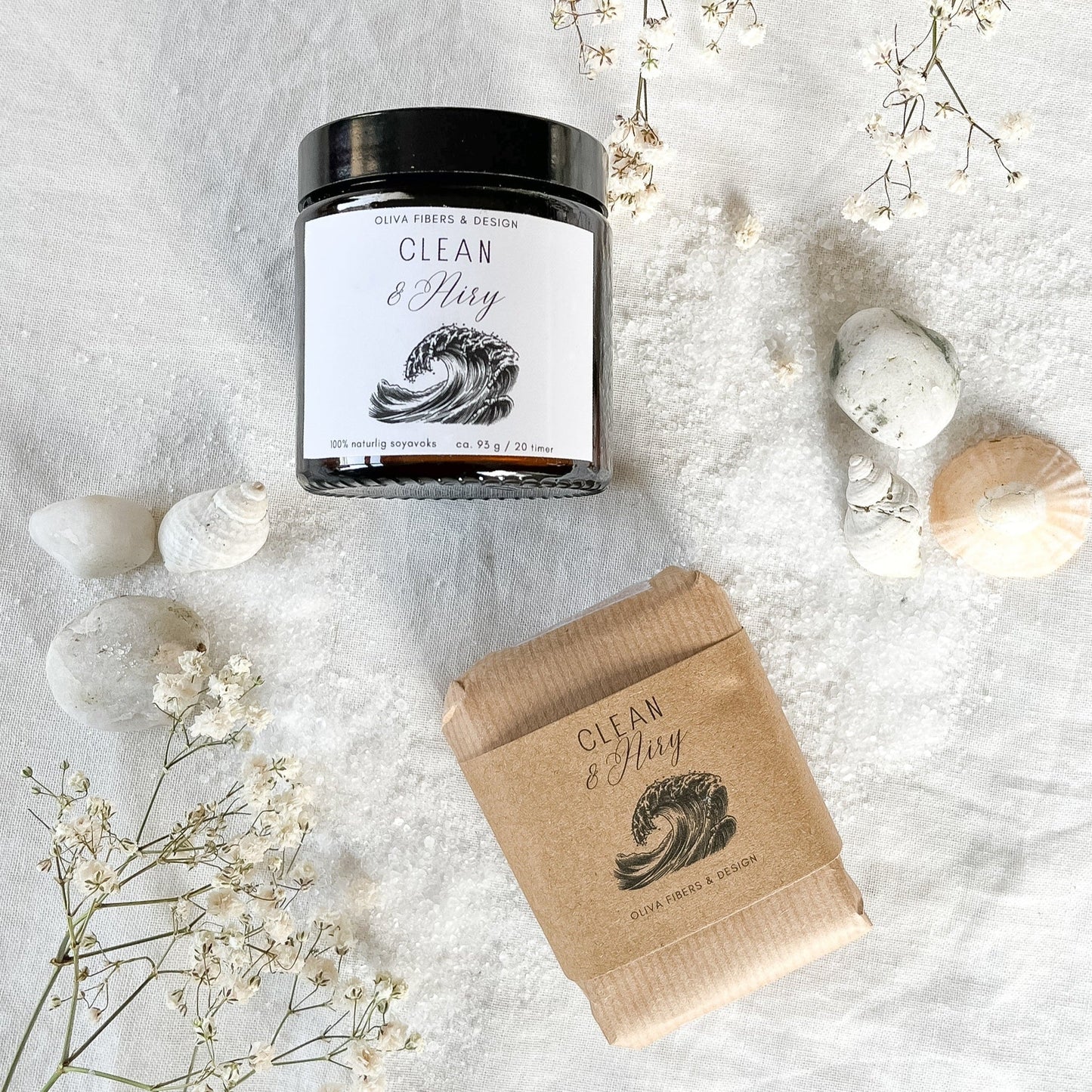 "Clean & Airy" - Duftlys og vokssmelt - Oliva Fibers & Design